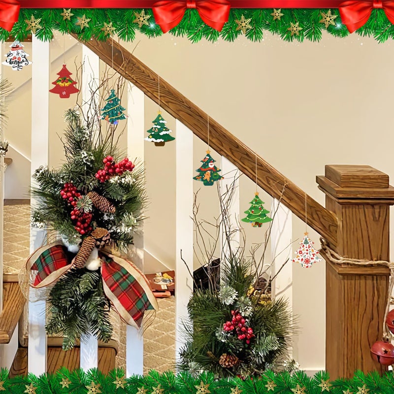 Sophena Wooden Christmas Tree Ornaments to Paint Christmas Thanksgiving Decoration Cutouts Unfinished 24PCS 3.5 x 3 inches, DIY Blank Unfinished Christmastree Wood Discs Ornament for Home Crafts Hanging - Image 3